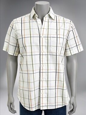GAP White Short-Sleeve Windowpane Plaid Button-Down Shirt